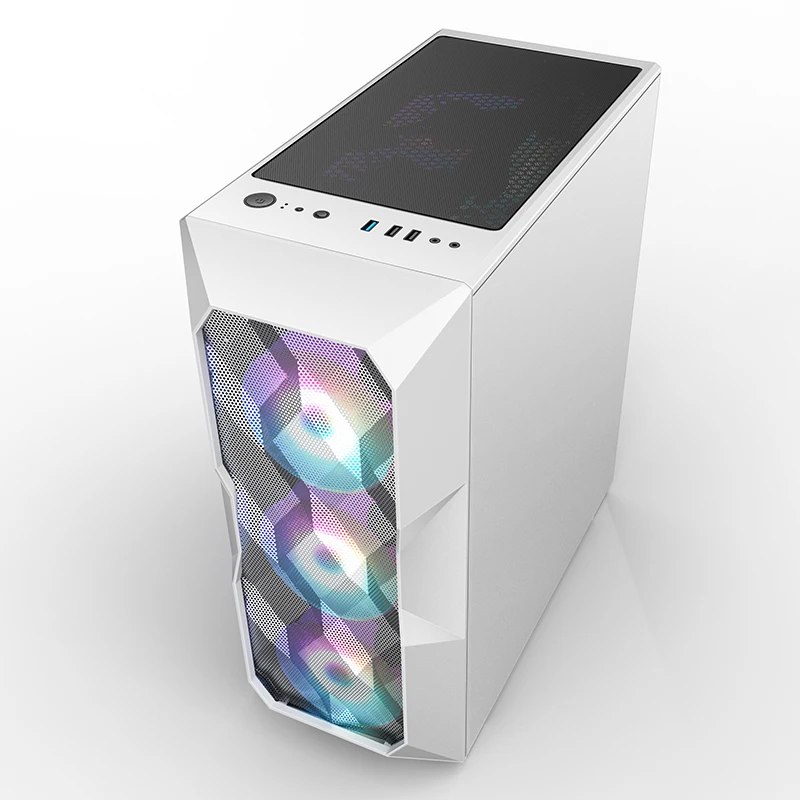 Корпус игрового компьютера KINGDOM белый/черный передняя панель lRGB fan ATX Mid