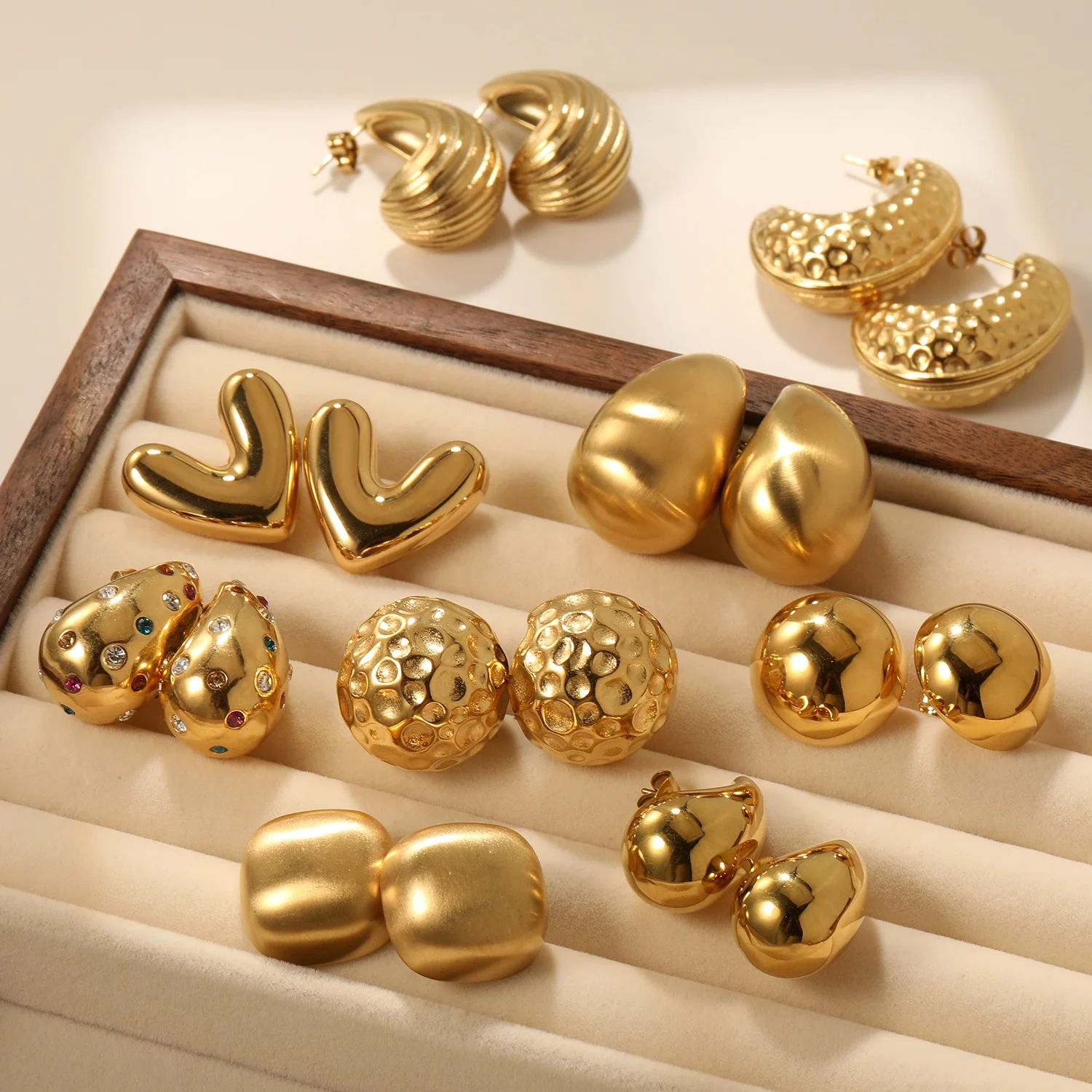 waterproof 18k gold plated teardrop heart stud earrings stainless steel jewelry colourful diamond designer earrings for women