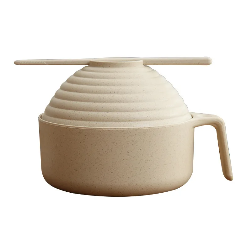 Wheat straw fork spoon and chopsticks instant noodle bowl student household dormitory round with lid large capacity Rice Bowl