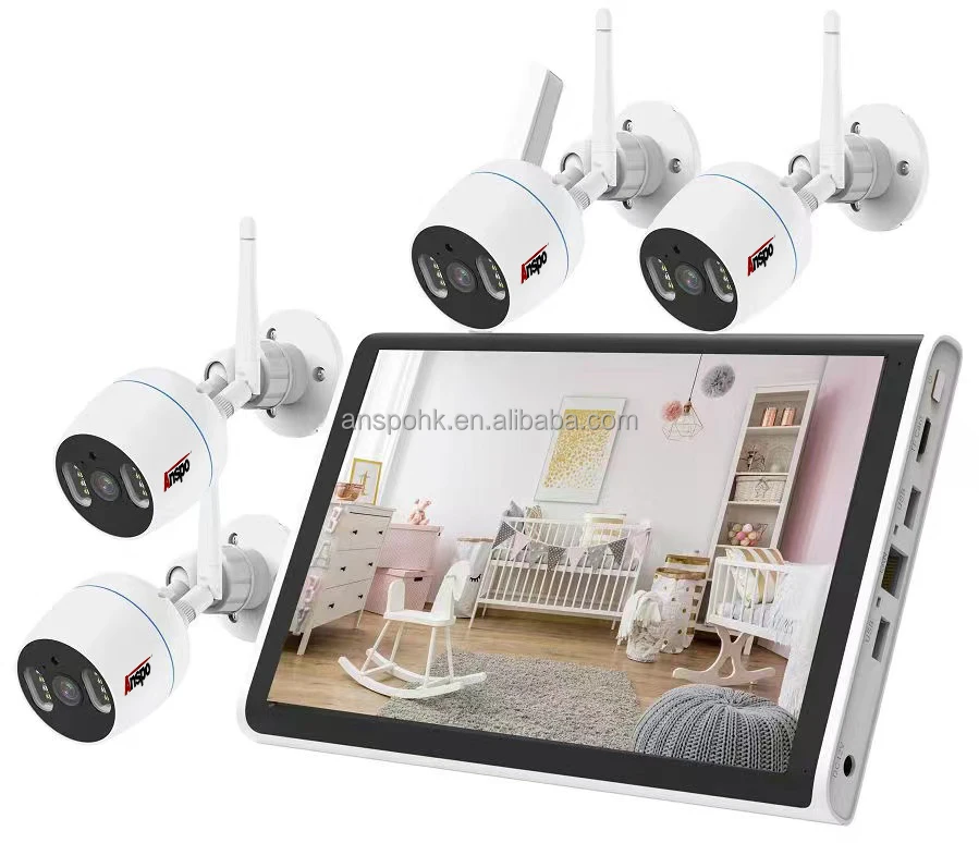 3MP FULL HD 4CH wifi kit with 10.1 inch display Waterproof camera monitor Wifi NVR Kit IP CCTV Camera System set plug and play