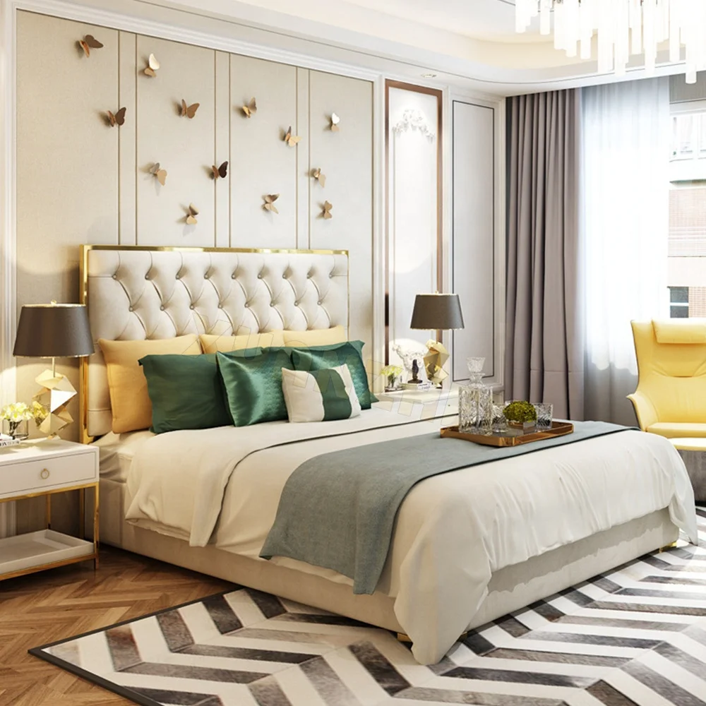Bedroom furniture luxury metal bed frames king double luxury mattress storage sofa bed up-holstered metal beds