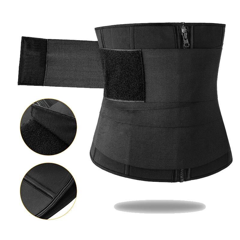 3018 Wholesale Wraps Waist Trainer Compression 9 Steel Bones Double Belt Waist Trainer Fitness Tummy Wrap With Personal Logo
