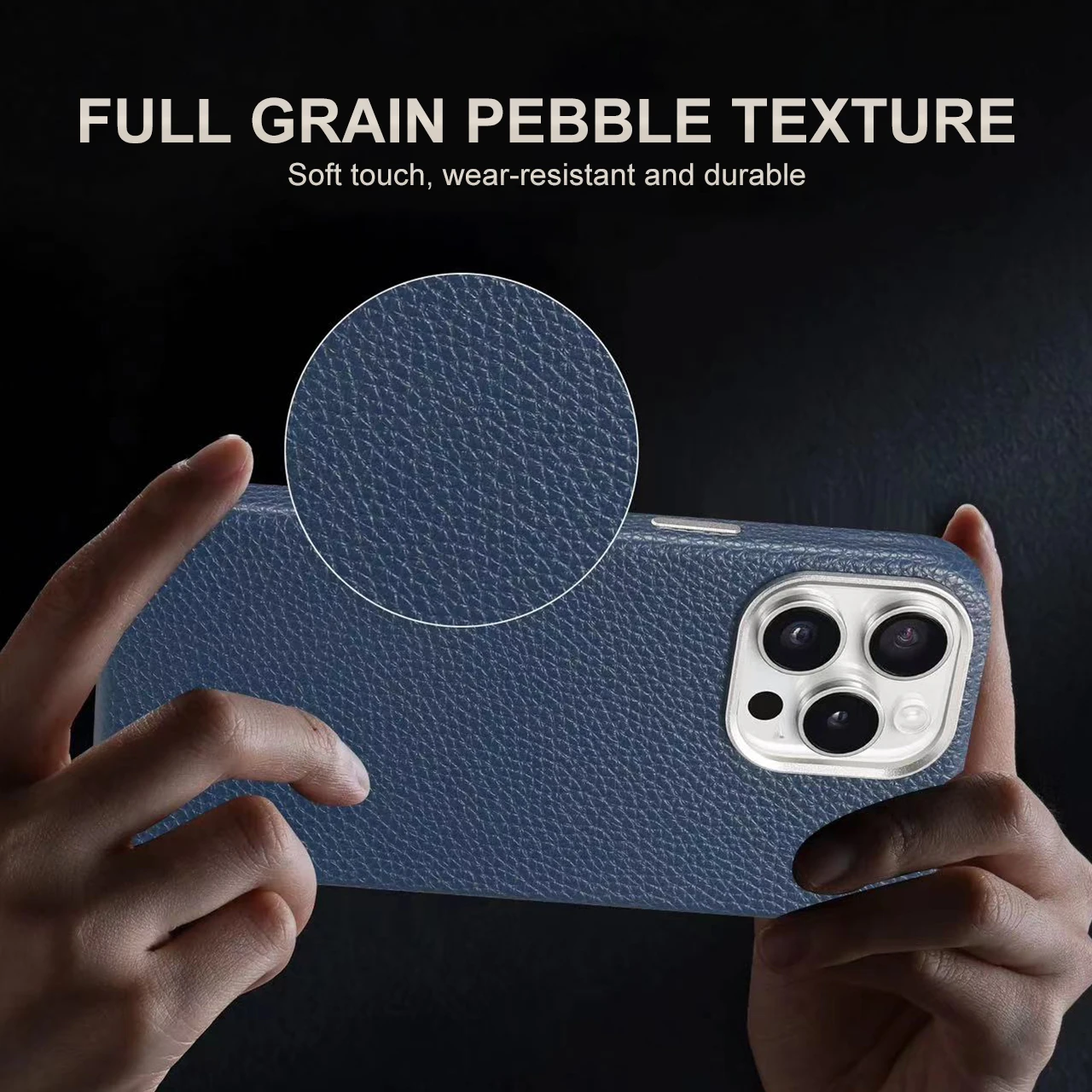 Grain PU Leather Phone Cover With Shockproof Protective Camera Bezel For iPhone 14 15 16 Pro Max Slim Pebble Leather Phone Case