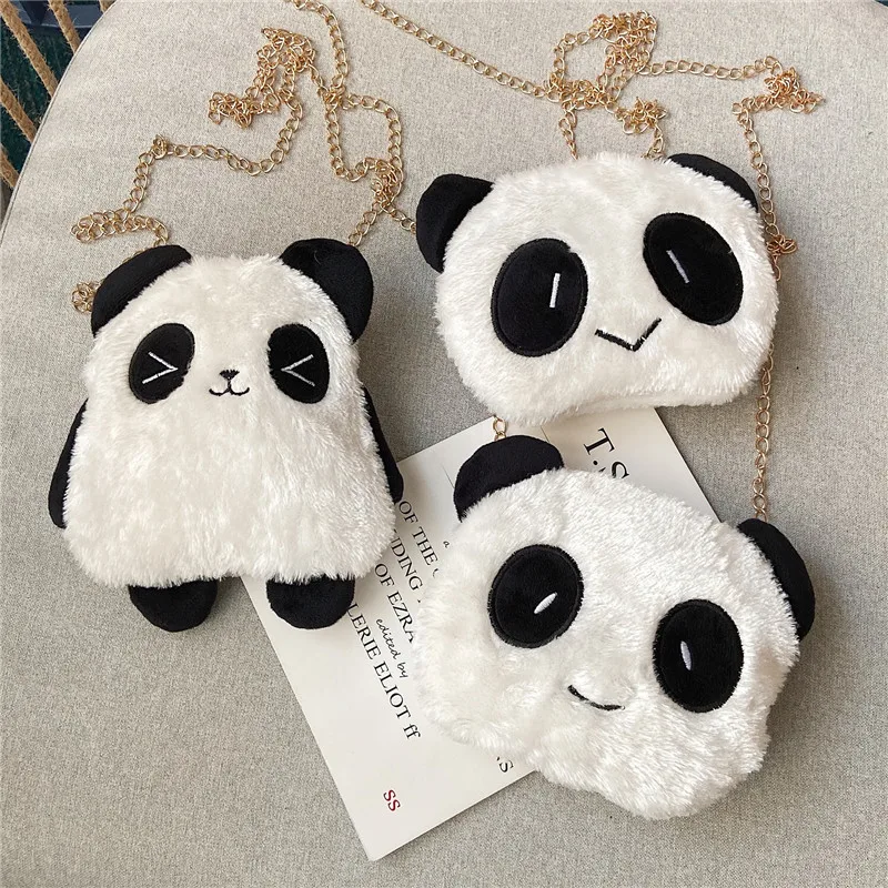 Wholesale Cute Sherpa Panda Doll Girl sling Crossbody Bag Fashion Plush Women Handbags Purses