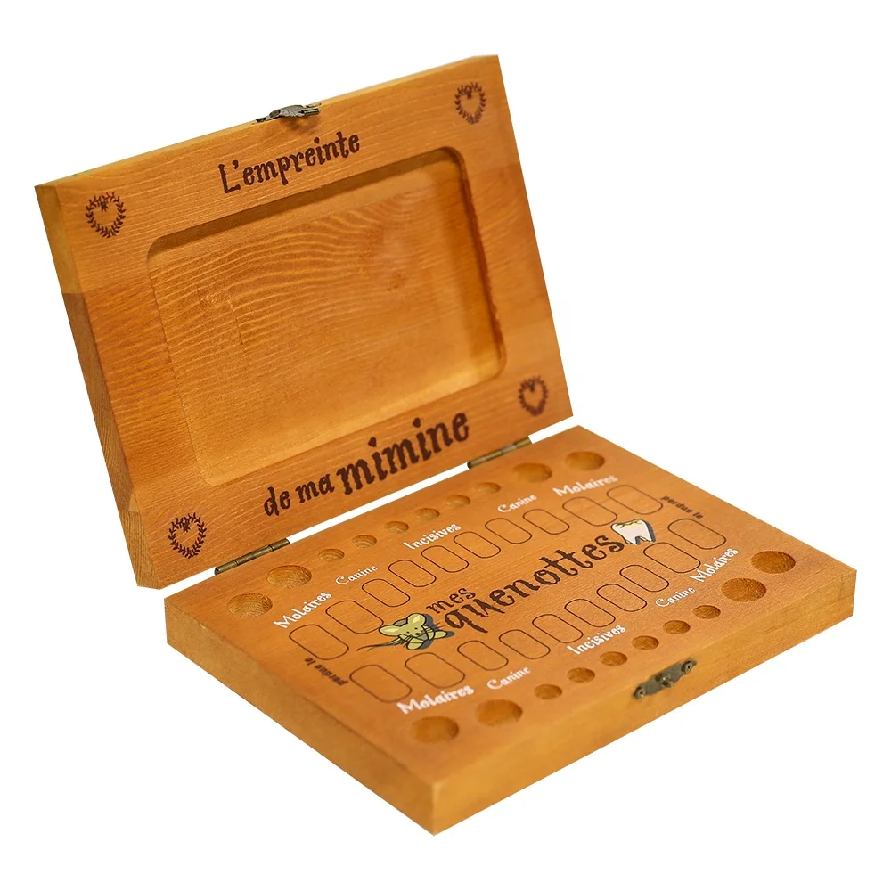 Handicraft farmhouse home gift wooden baby children tooth keepsake storage and saver box