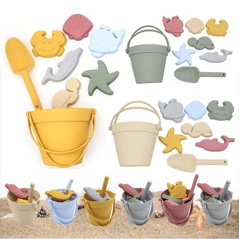 2024 Friendly Green Modern Accessories Shovel Bucket Sandbox Soft Silicone Sand Beach Toys Set for Baby Kids Travel Toddlers