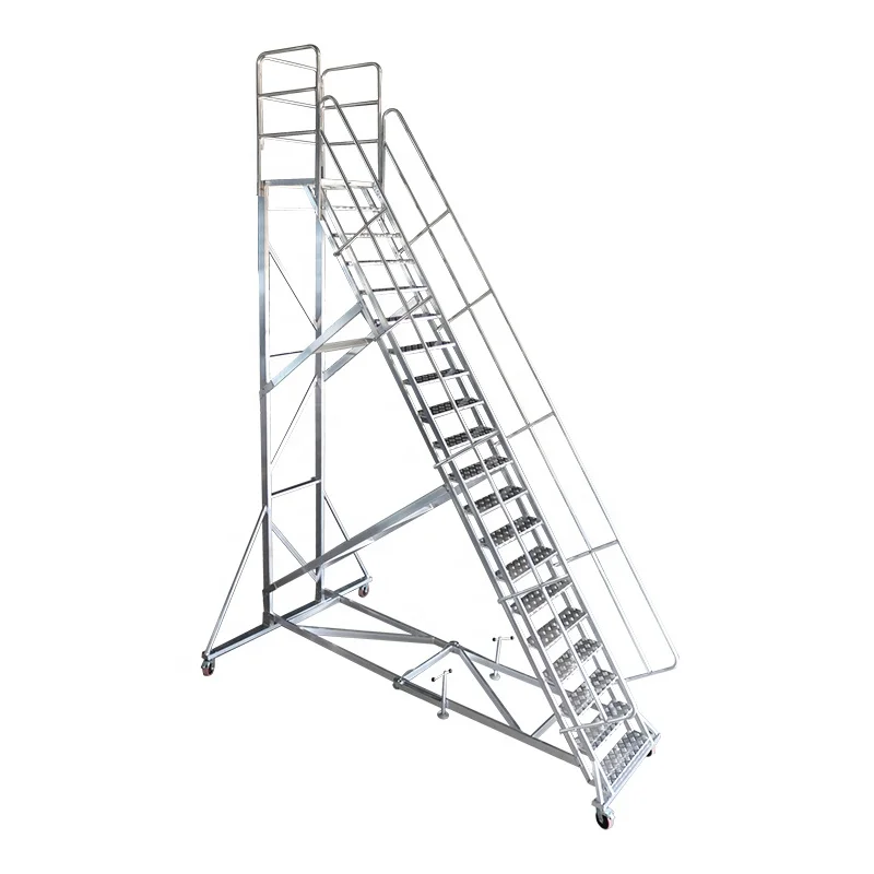For Maintenance Of machinery And Equipment 5m Mobile Platform Ladder With HandrailSafety Fence And Brake SystemRolling Ladder