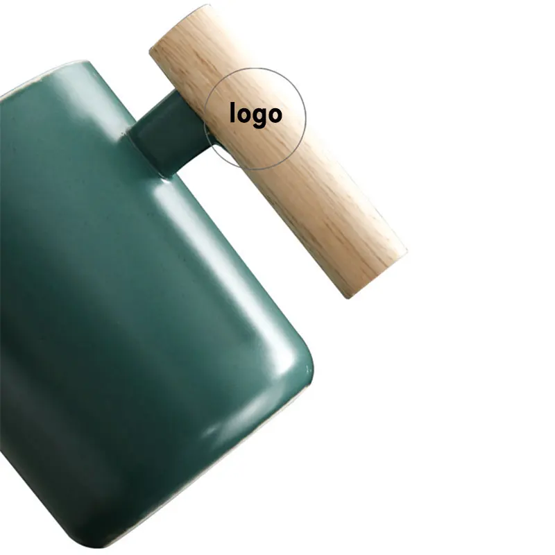 14 oz matte black grey exquisite logo unique vintage customized ceramic mugs with wooden handle bamboo lid and stir spoon
