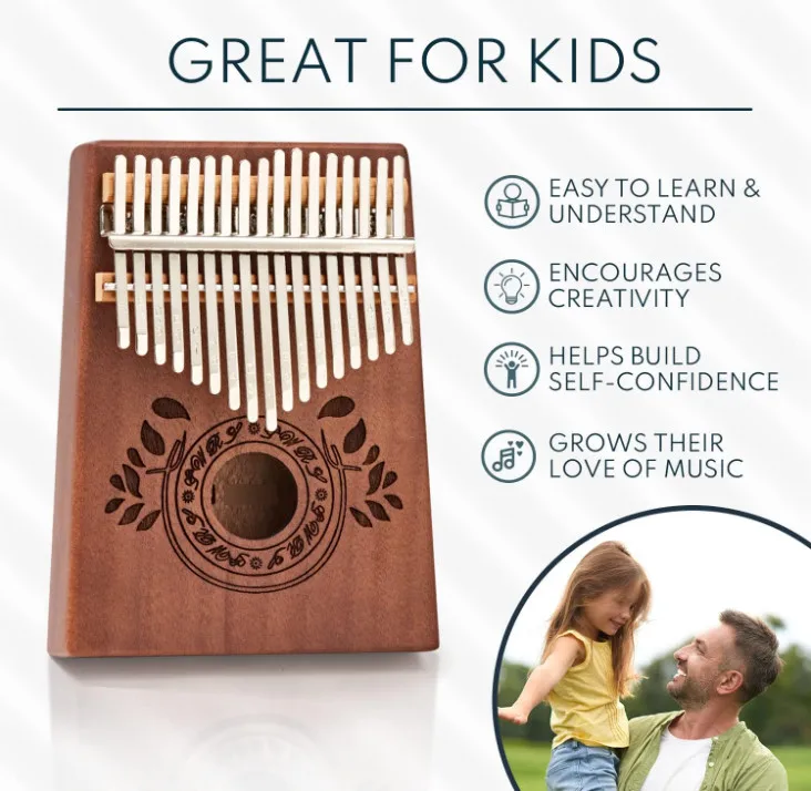 Portable Chocolate Brown Kids & Adults Mahogany Mbira Finger Piano 17 Key Thumb Piano