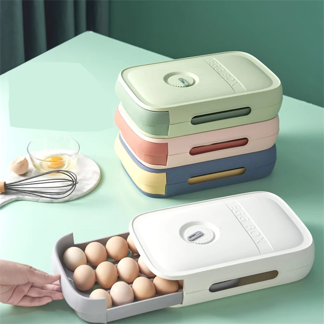 Eggs Holder for Refrigerator Automatic Rolling Antislip Organizer with Lid Egg Storage Container Shelf Kitchen  Egg Tray