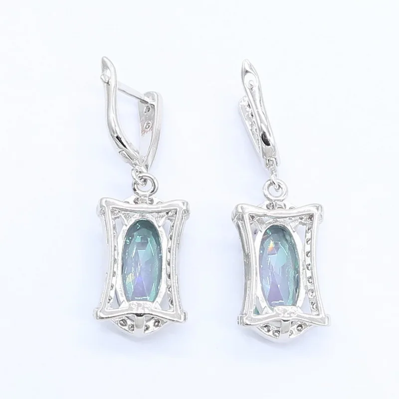 White Gold Plated Earrings with Rainbow Stones Wholesale Jewelry for Women  Wedding Party