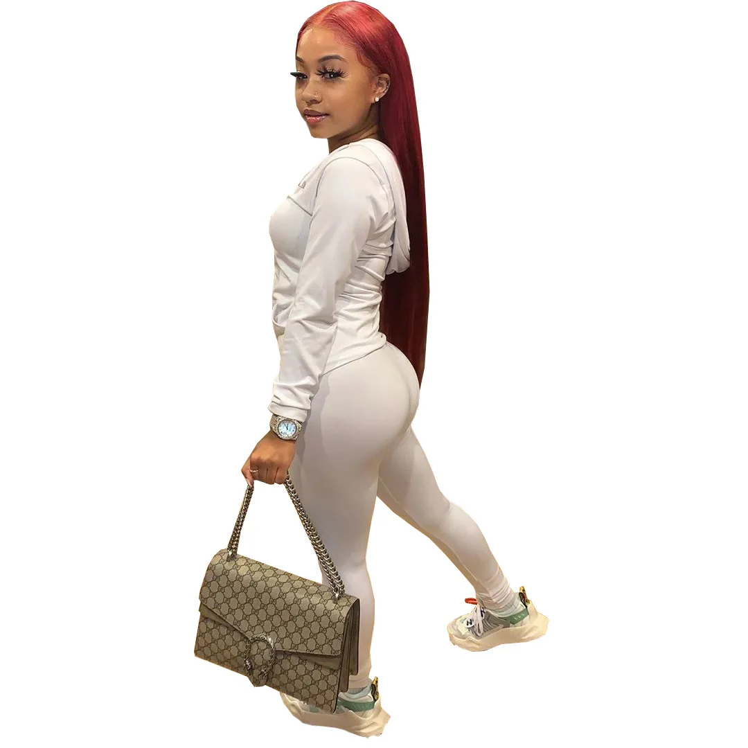 Однотонный спортивный костюм для бега из полиэстера с капюшоном, женский спортивный костюм на молнии