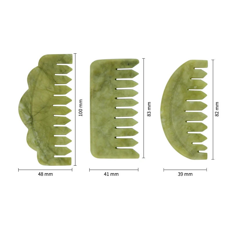Natural Green Jade Gua Sha Comb Jade Massage Tool Moon Shape Scraping Massage Hair Comb