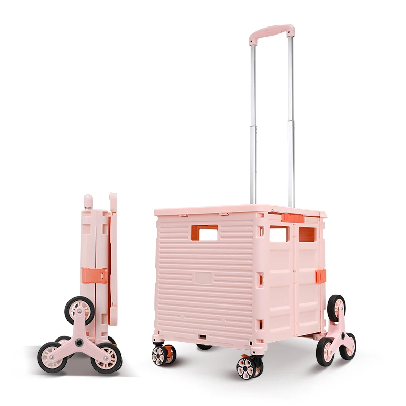 BAOYU High Capacity  Collapsible Rolling Crate Shopping Push Cart Supermarket Folding Shopping Trolley Carts