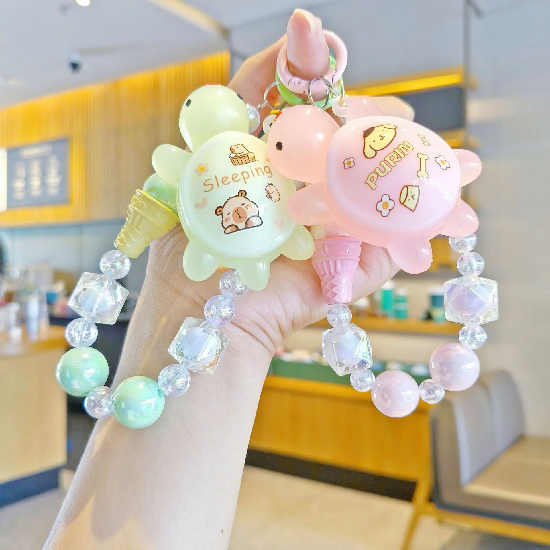 Wholesale Claw Machine Mini Dolls Kawaii Hand-made Backpack Car Key Pendant Cute Beaded Capybara Turtle Mobile Phone Chain