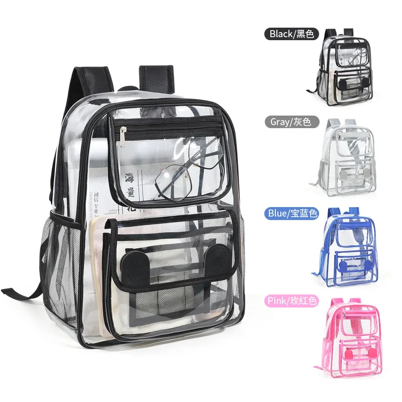 Transparent School Backpack, With Water-Resistant PVC Plastic Material and Ruggedly Ruinforced Shoulder Straps