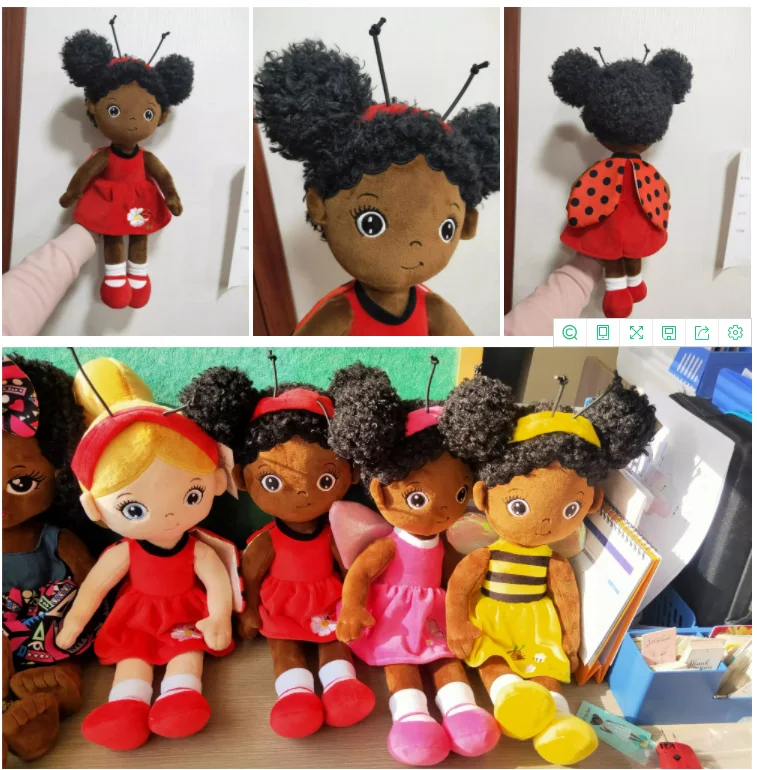 Wholesale 43cm Custom OEM Personalized Soft Baby African Plush Rag Doll Custom Plush Black Fairy Doll For Sleeping