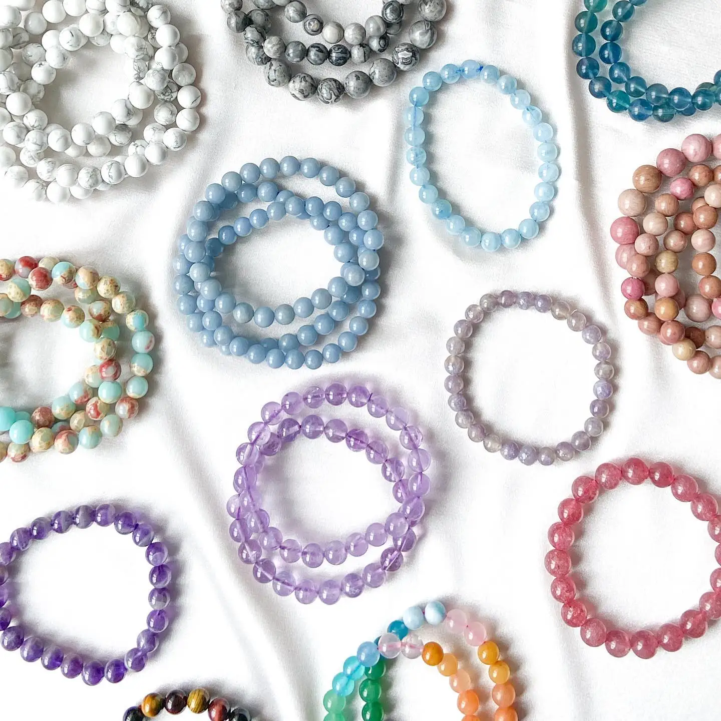 Bulk 12mm Bulk Healing Crystal Energy Small Bead Bracelet Natural Semi-precious Stretch Beaded Bracelets With Charms