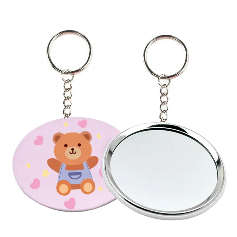 Оптовая продажа милый логотип жестяная зеркальная кнопка брелок для ключей