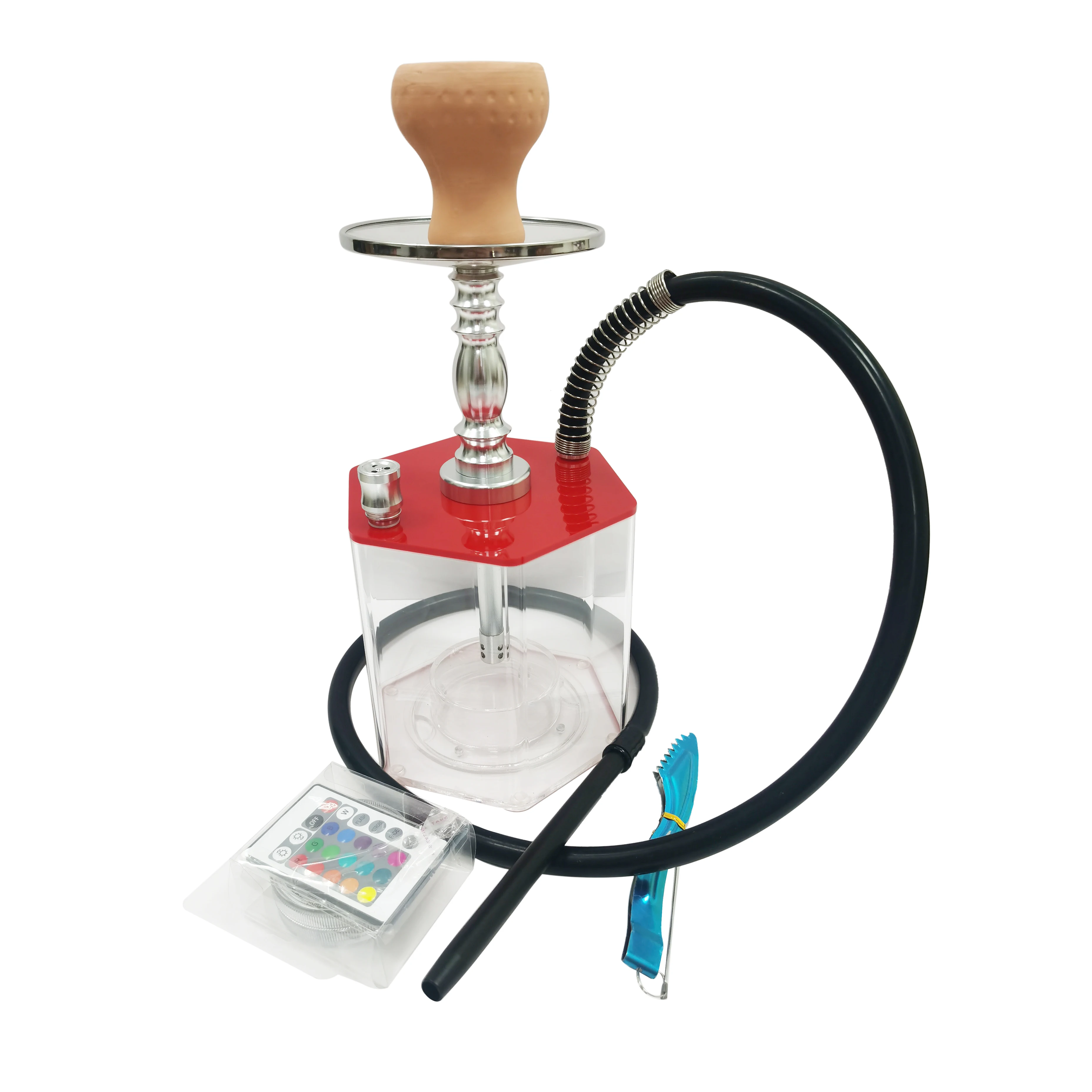 Hot sale high level smoking good quality acrylic shisha hookah luxury hexagon design acrylic hookah with LED light