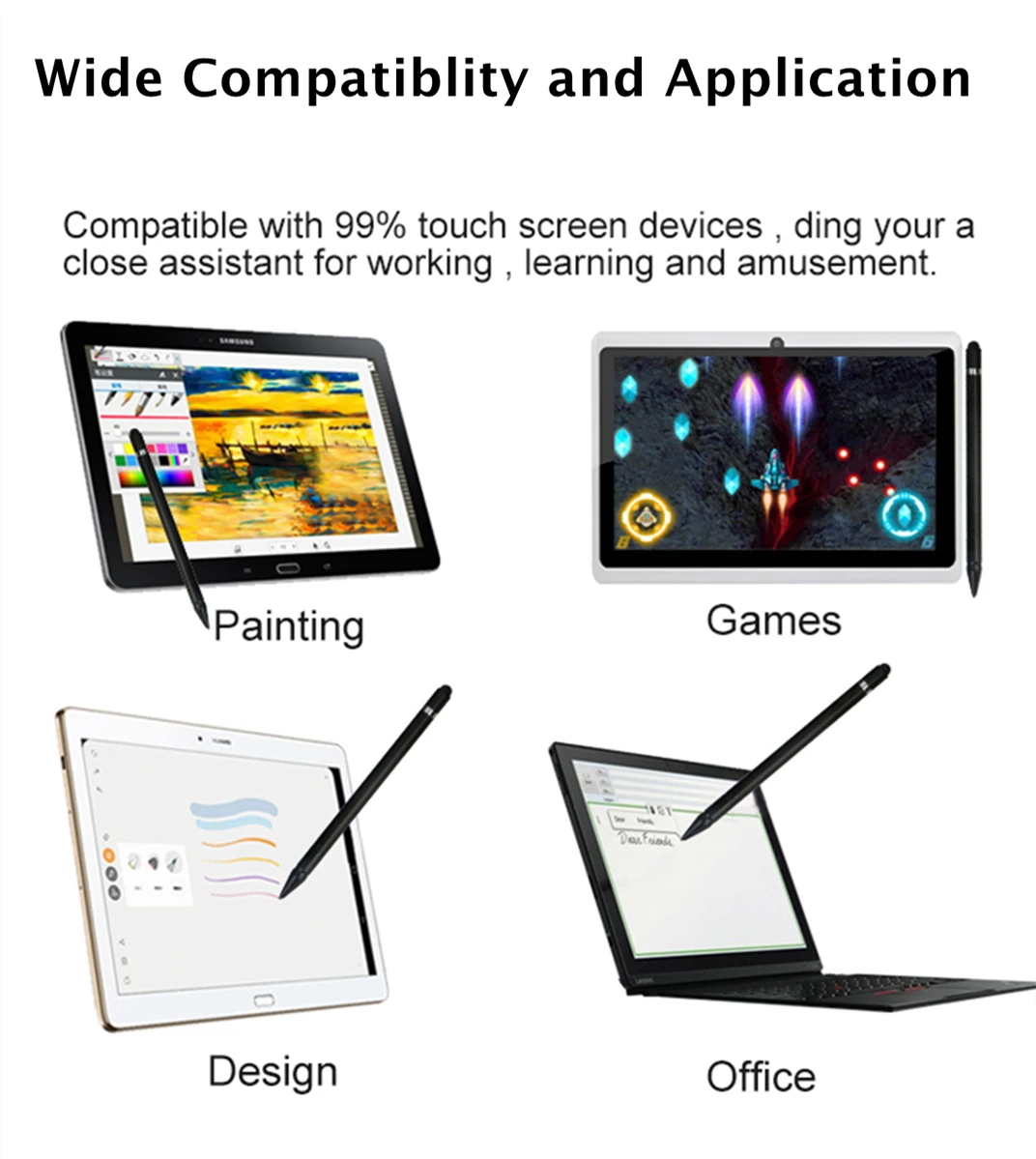 caneta stylus ativa 2 in 1 Universal Stylus Pen with High Precision Coppper Tip for Android iOS Windows Capacitive Touch Screens