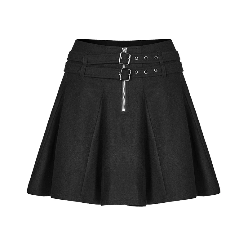 
OPQ-426 PUNK RAVE woolen half skirts with belt fashion street wear black shirt 