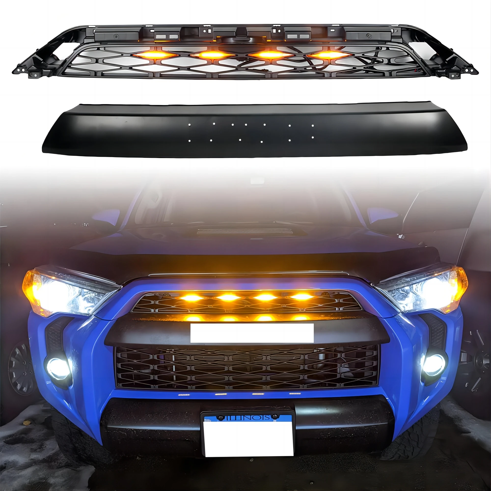 Guangzhou Auto Parts ABS Black Front Grille For 4Runner 2014 2015 2016 2017 2018 2019 All Models With 4 LED Lights And Letters