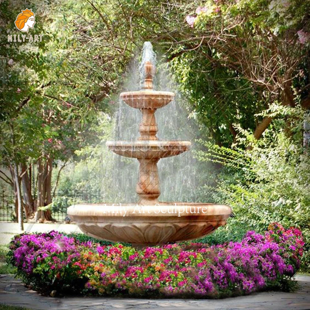 Wholesale Custom Natural Stone Simple Tier Marble Water Fountain For Backyard