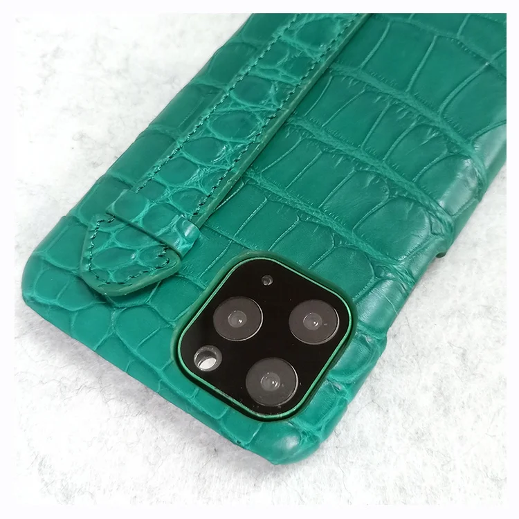 New fashion genuine alligator crocodile leather case for iphone 11 pro max with finger holder strap