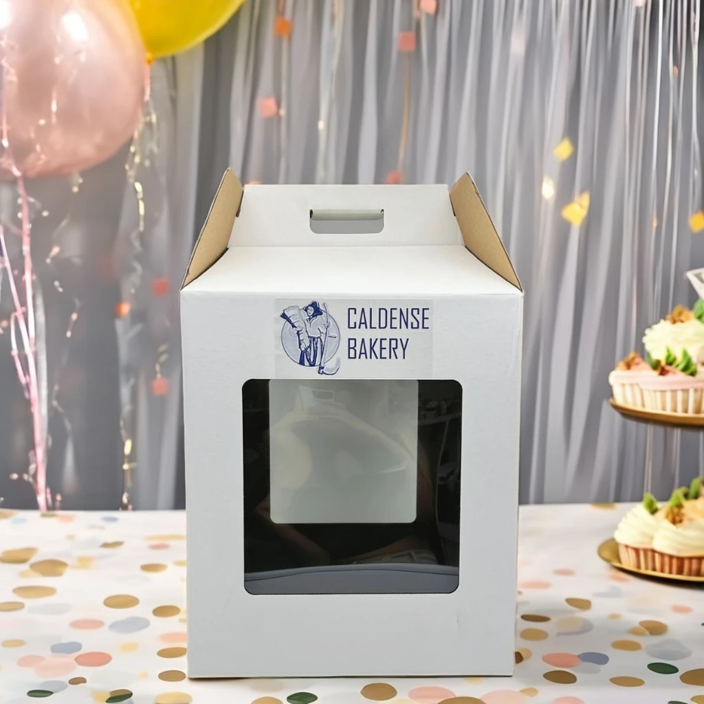 Custom printing corrugated tall cake box  large cake boxes for with handle and clear PET window for  Wedding  Birthday party