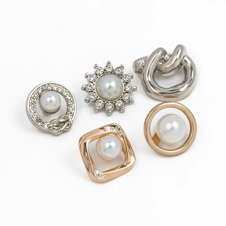 Exquisite button silver women ladies pearl custom coat metal shank buttons zinc alloy shank button for clothes