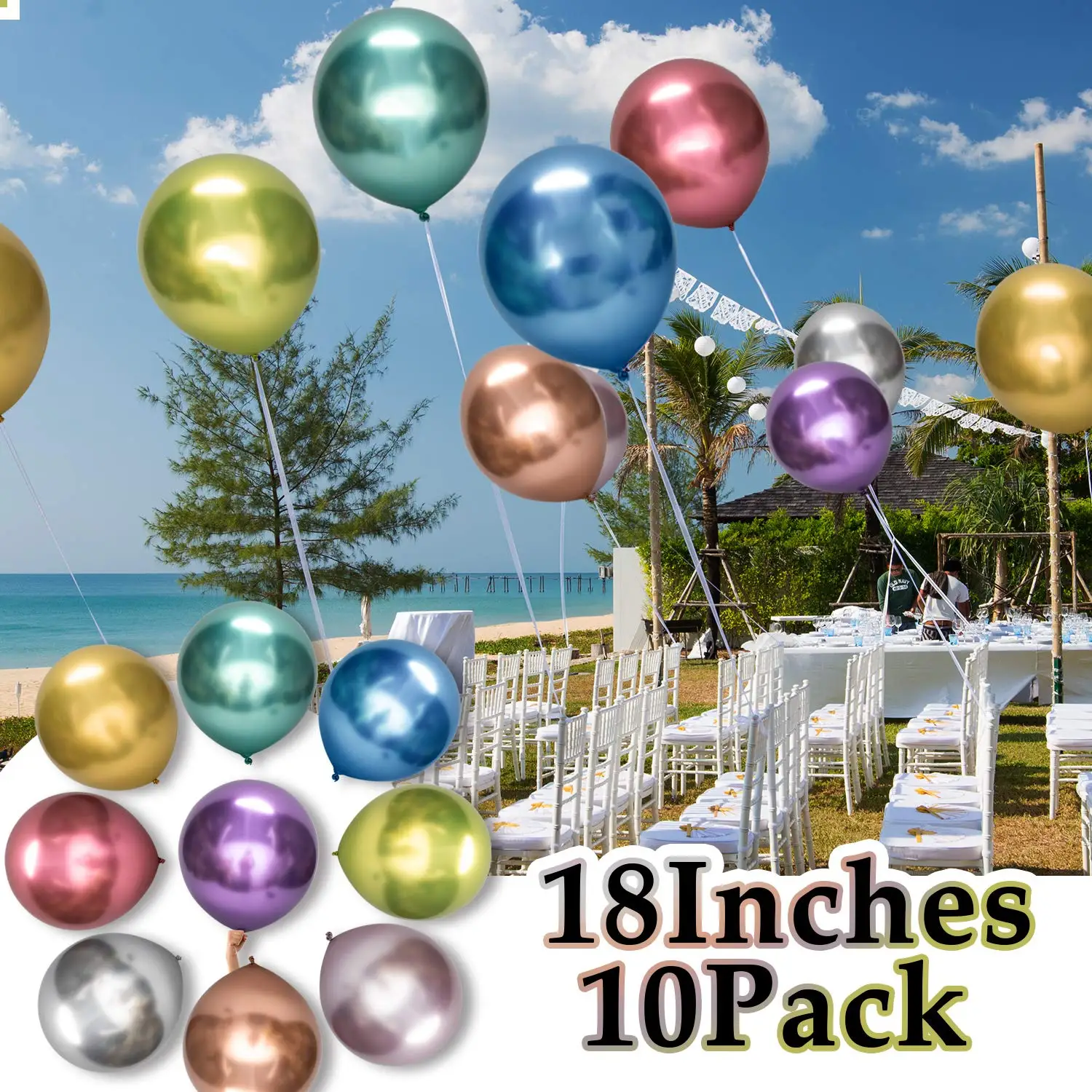 Shuian 18 inch 10 pcs metallic balloon party supplies decorations set birthday event decoration wedding thickened chrome balloon
