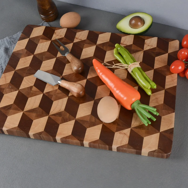 Solid Thick Wooden Cutting Board End Grain Acacia Rubber Wood Cutting Chopping Block Kitchen Splicing Cutting Board