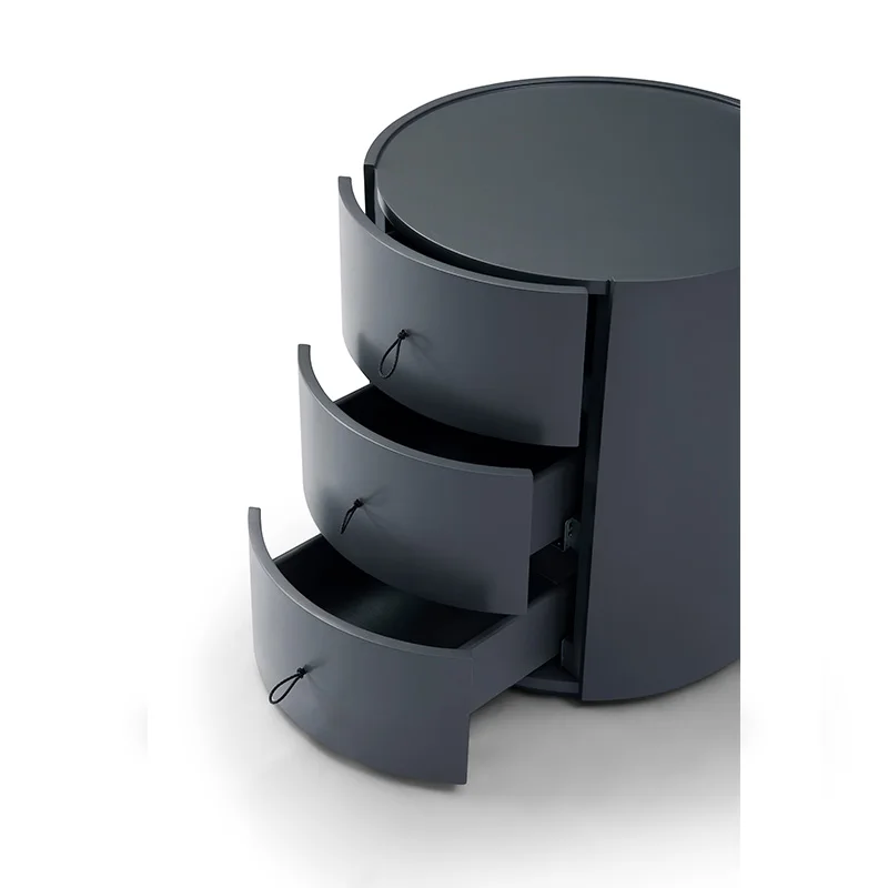 Italian Hotel Bedroom Furniture Drawer Nightstand Leather Modern Luxury Round Bedside Table Nightstands