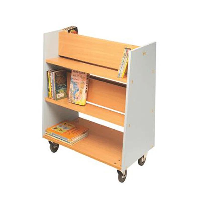 
Modern Wood Library Furniture Double Side Mobile Book Trolley 