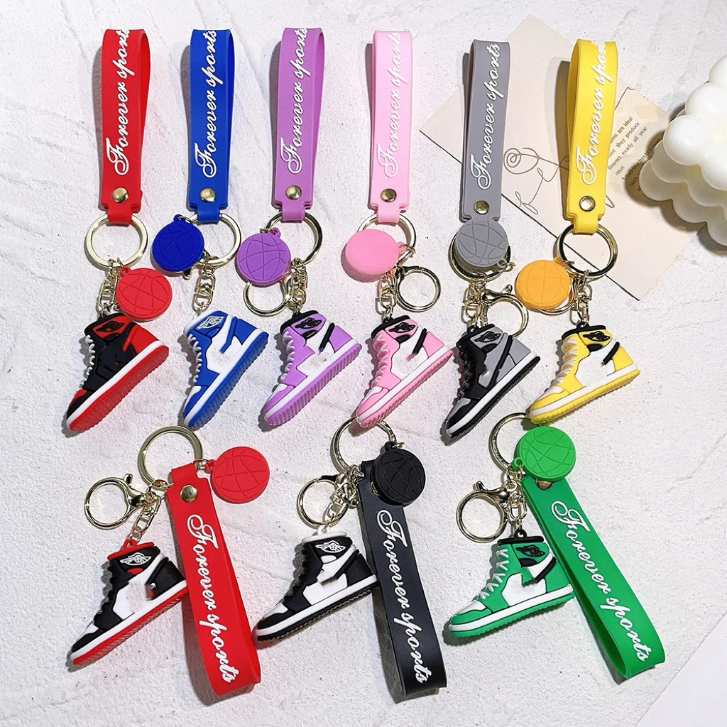 3D Cartoon rubber  basketball Sneaker shoe keychain cute custom silicon Anime keychain Kawaii car Bag pendant Keyring Key chain
