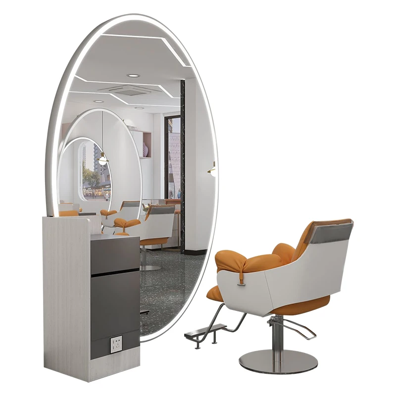 Floor Upright Big Mirror Round Led Vanity Salon Beauty Mirror Quality Barber Black Gold Black Silver White Golden Gray