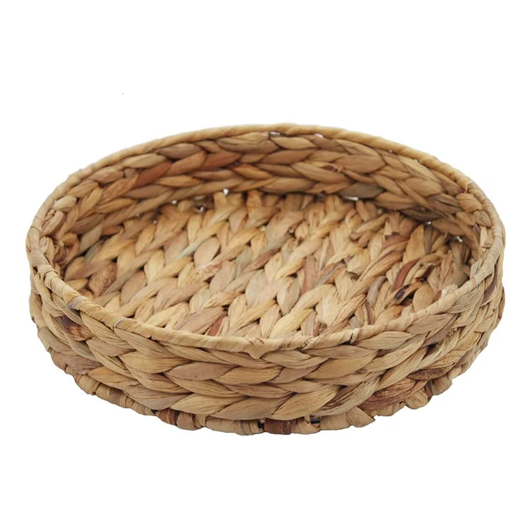 Rattan Round Serving Tray, Fruit Tray Weaving by Grasswith Handles Large Hand Woven Wicker Basket Tray for Food,Dinner,Breakfast