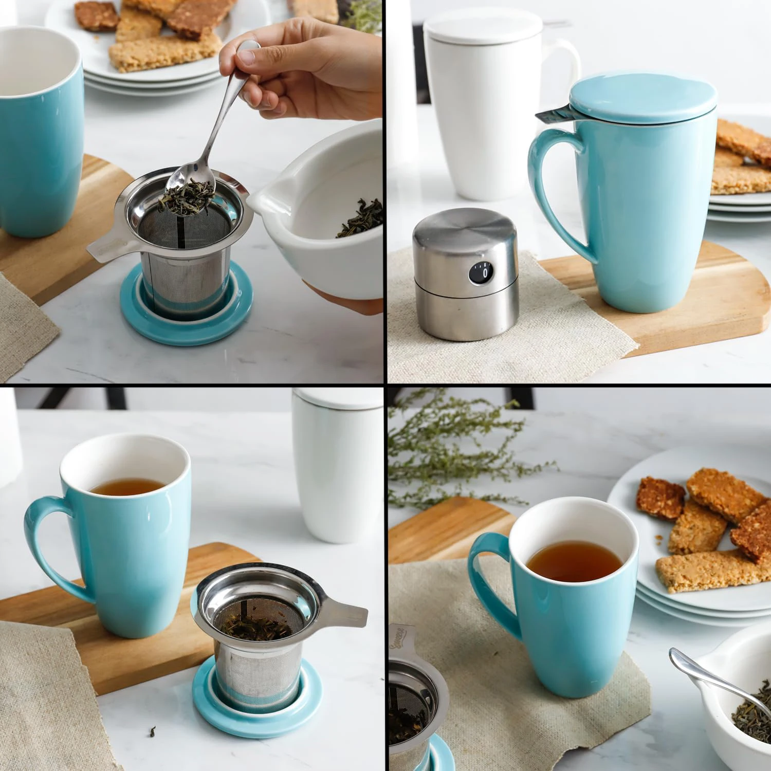 15 OZ Porcelain Tea Mug with Infuser and Lid, Loose Leaf Tea Cup, Gifts for Tea Lover