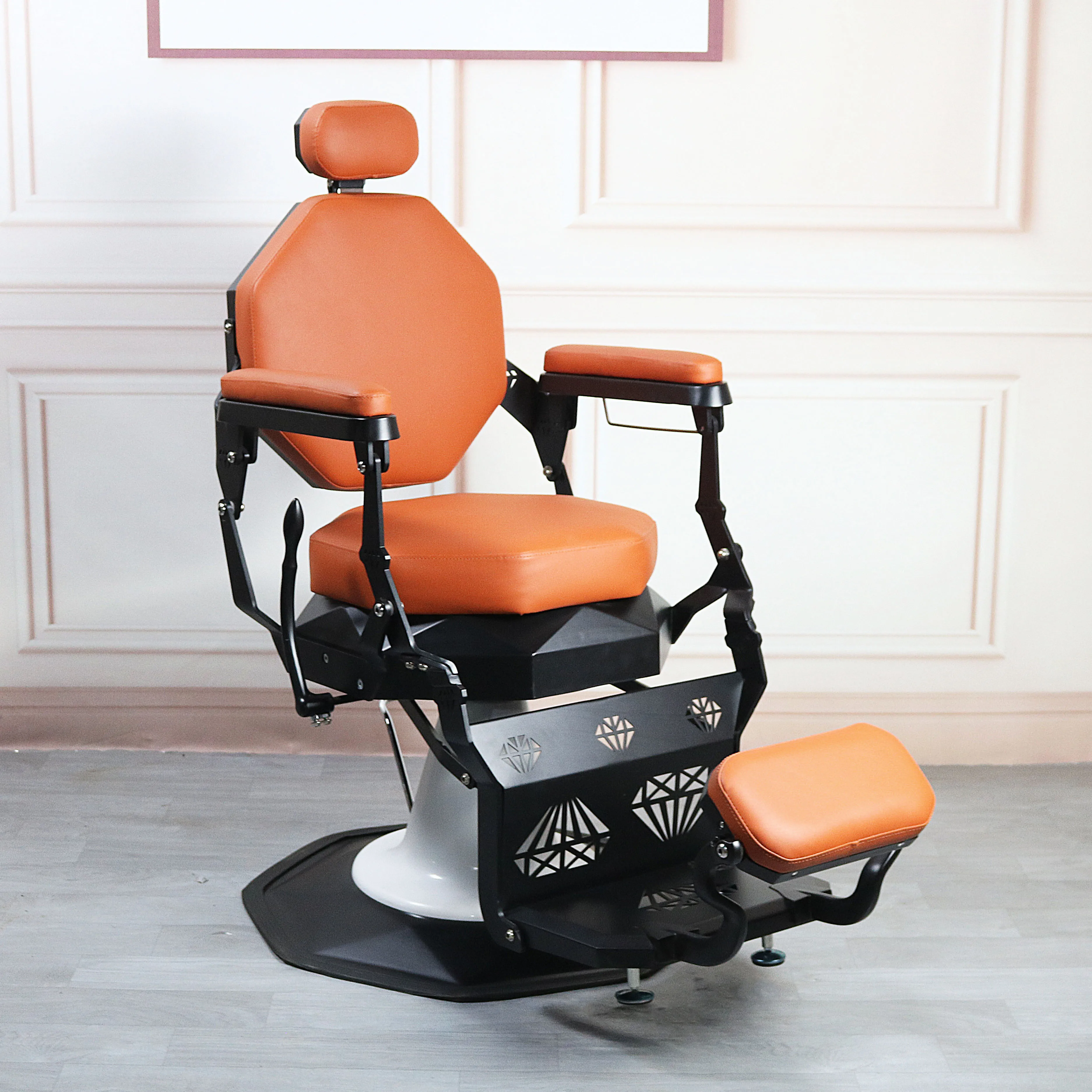 Beauty Barbershop Antique Salon Equipment and Furniture Hair Saloon Chairs Metal Barber Chair Leather Duty Seat Steel Heavy Pump