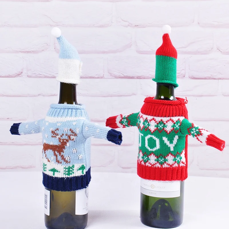BSCI SJ0179 factory Various Christmas Qualified Wine Bottle Cover Set Knitted MIni Colorful