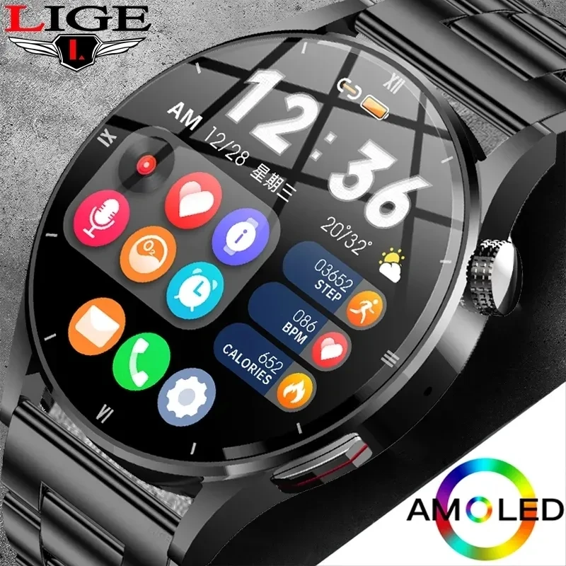 LIGE Bw0398 Watch For Men Smart Watch HD Screen Temperature Detection Ai Smart Voice Smartwatch Blue tooth Call Clock Relojes