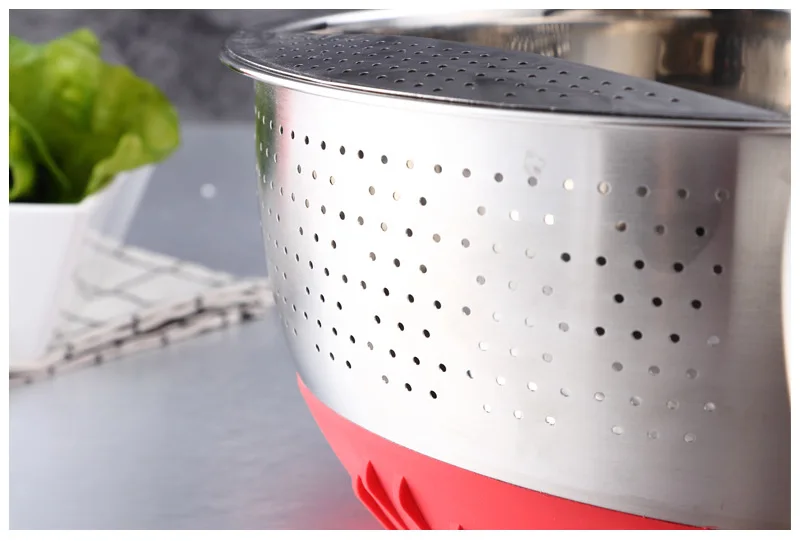 New Style Silicone Steel Bowl Salad Mixing Bowls With Handle Non-skid Stackable Metal Salad Bowl Set