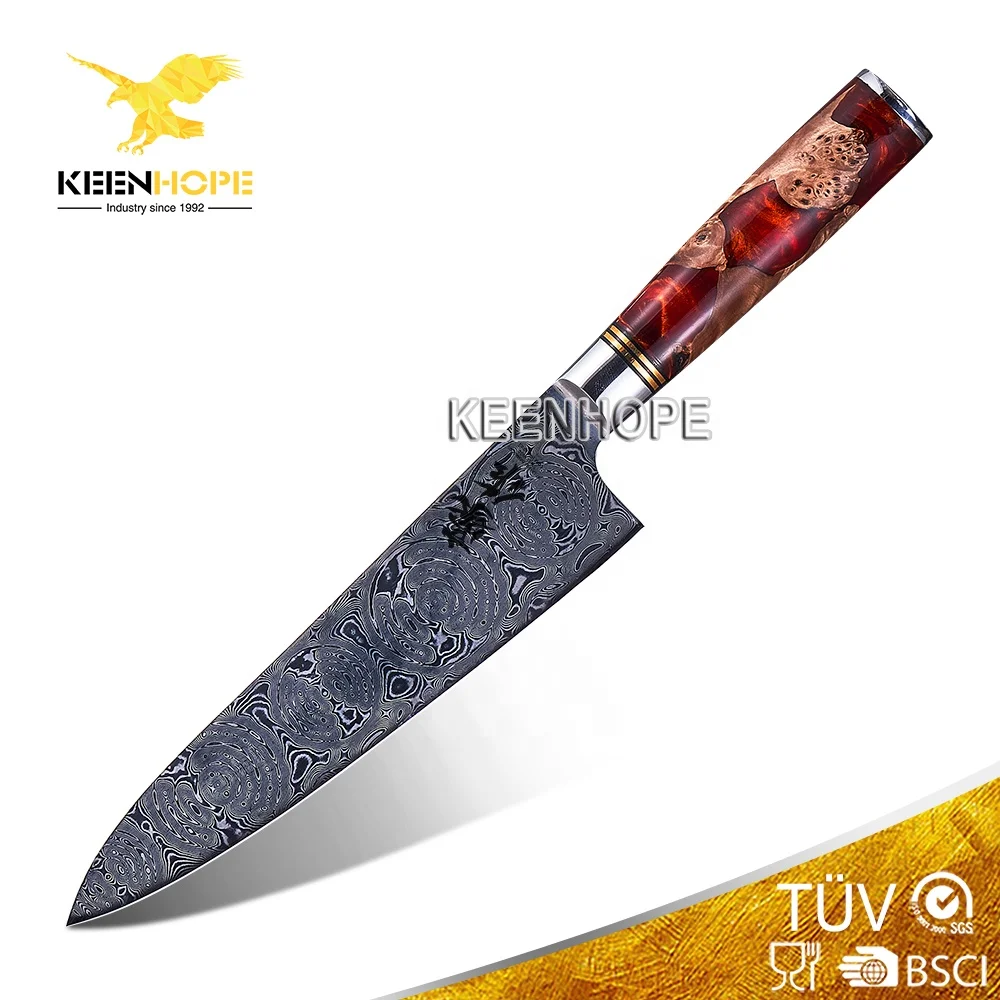 Stunning 67 Layers Damascus Steel VG10 Chef Knife 8 Inch Japanese Chef Knife Resin White Shadow Burl Wooden Handle