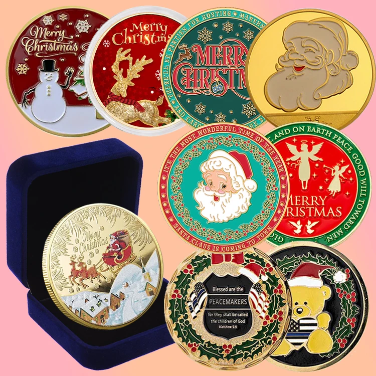 Wholesale Custom Santa Claus Wishing Collectible Gold Silver Plated Souvenir Merry Christmas Kids Gift Commemorative Coin