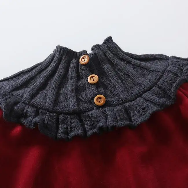 PHB 60618 knitted collar velvet fabric long sleeve fall winter toddler rompers newborn baby items
