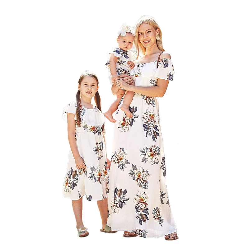 Wholesale Custom Children Baby Girl Woman Casual Floral Print Matching Mommy And Me Summer Outfits