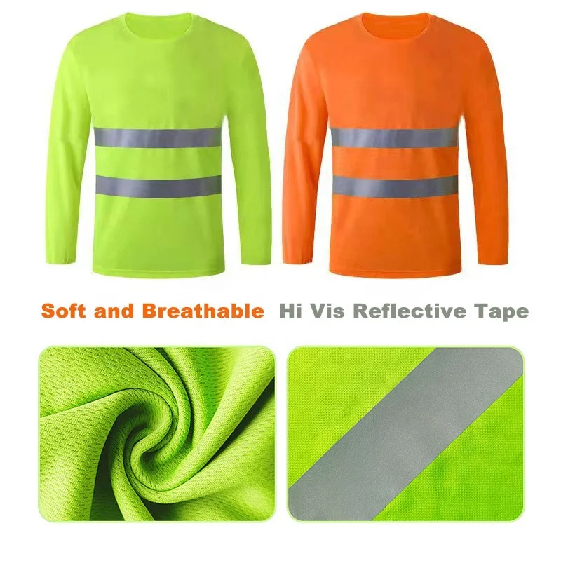Construction Engineer Safety Long Sleeve T Shirts Class 3 High Visibility Safety Shirt Work T Shirt Green