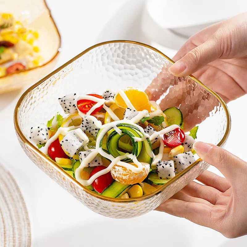 Стеклянная Салатница с золотым ободом