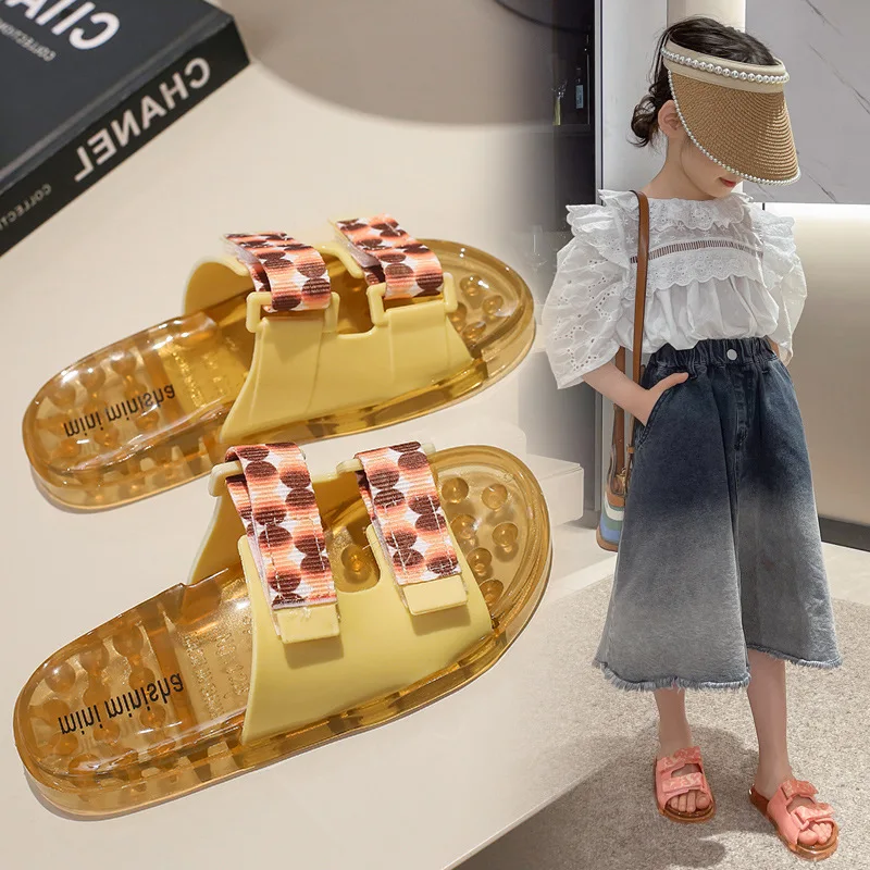 New Fashion Non Slip Children Kids Girls Summer Slide Sandals Cute Transparent Soft Slippers Shower Waterproof Beach Outdoor